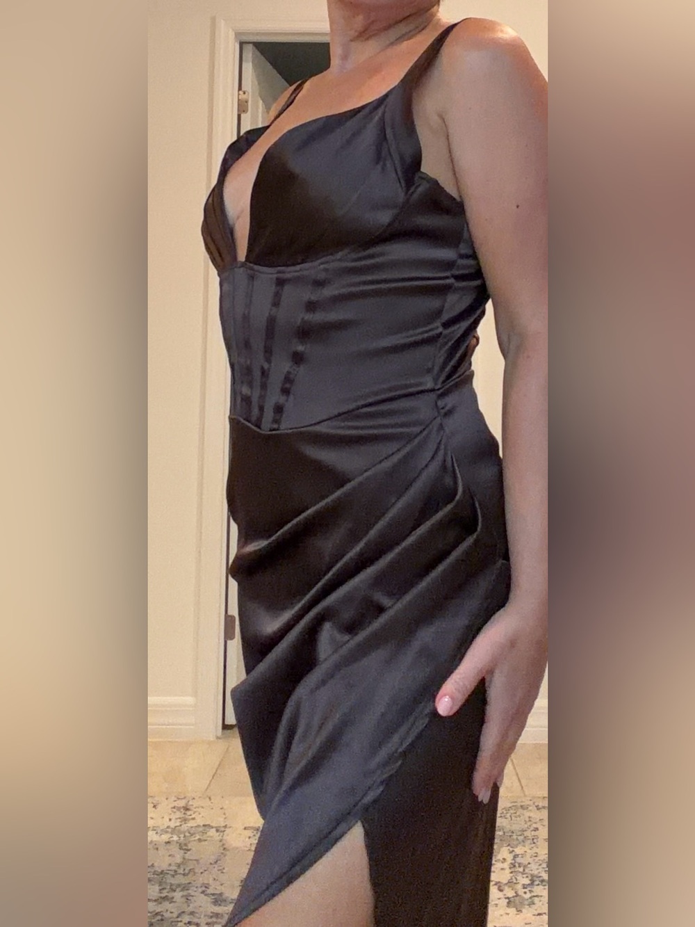 Cereda Chocolate Satin Mini Dress - Picture 7 of 11